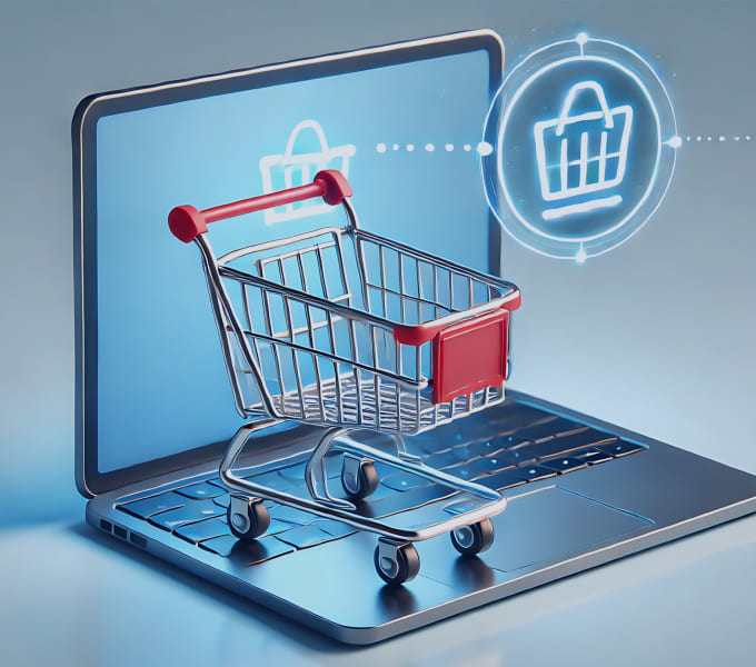 パソコンとカートの画像